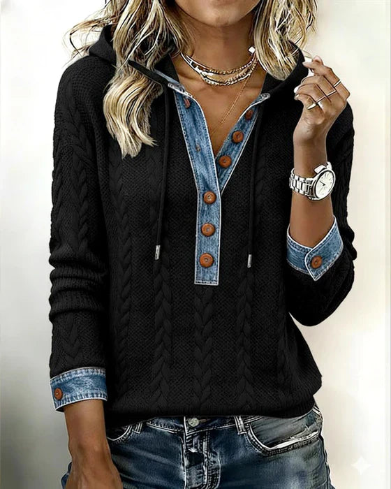 Norissea™ | Button-Front Knit Hoodie Pullover