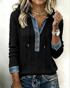 Norissea™ | Button-Front Knit Hoodie Pullover