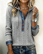 Norissea™ | Button-Front Knit Hoodie Pullover