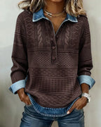 Velmora™ | Textured Knit Button-Collar Top