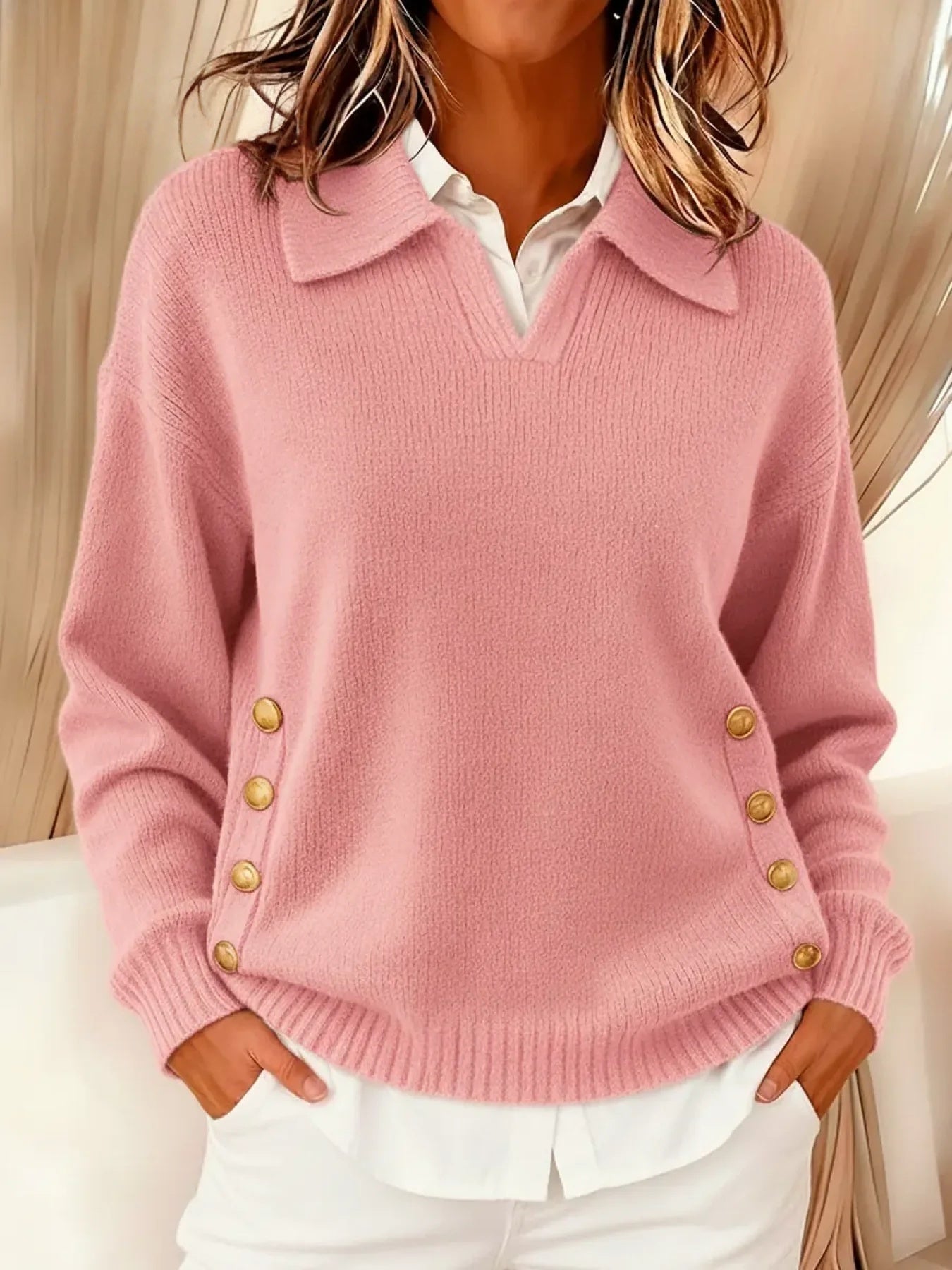 Lorayne | Pink Button Detail Knit Sweater