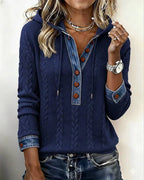 Norissea™ | Button-Front Knit Hoodie Pullover