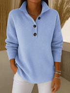 Phoebe | Ribbed Collar Button Sweater
