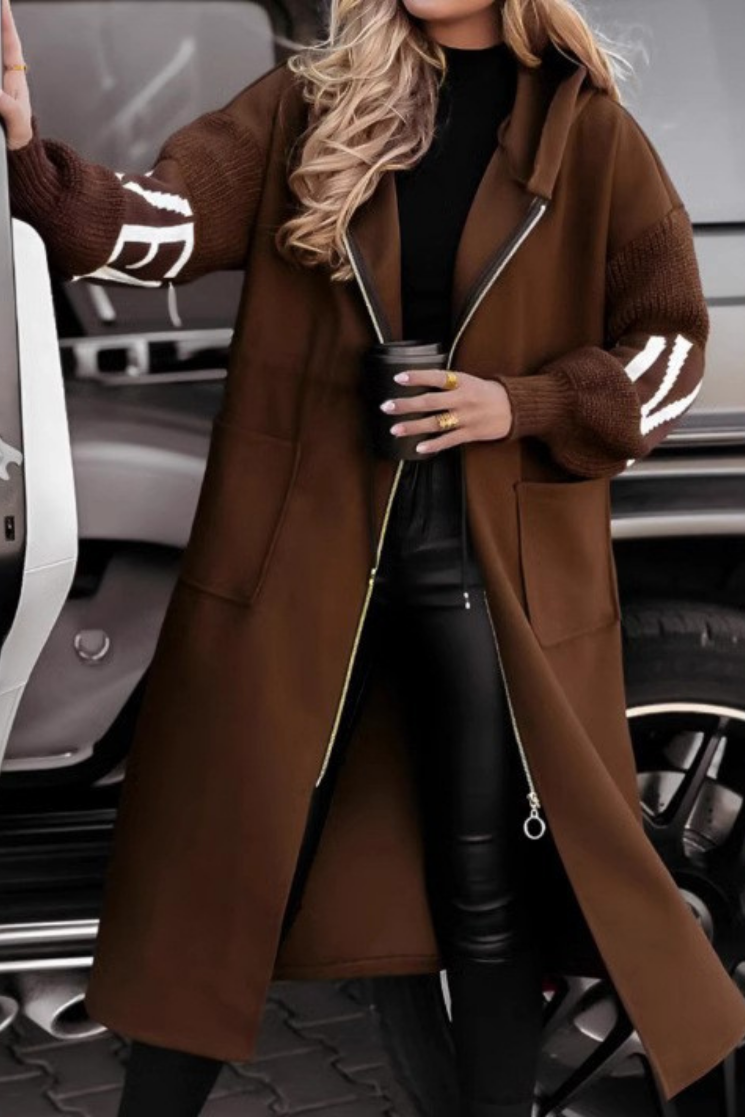 MARISELLE™ | Knitted Sleeve Hooded Jacket