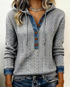 Norissea™ | Button-Front Knit Hoodie Pullover